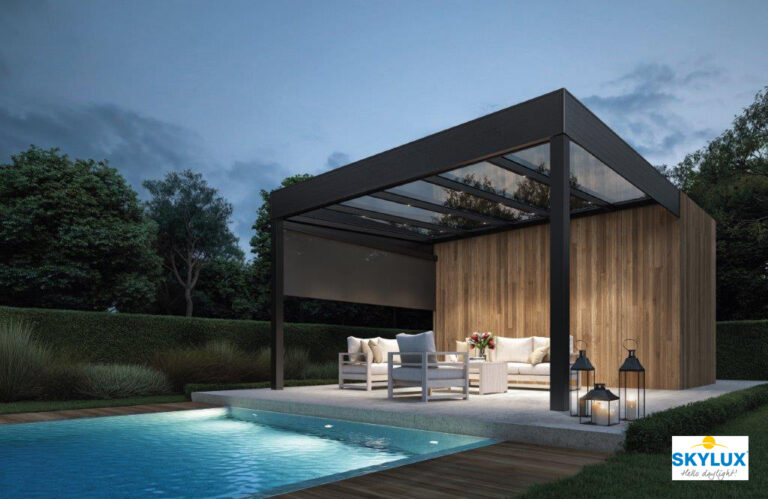 Pergola addossata crw con tetto piano